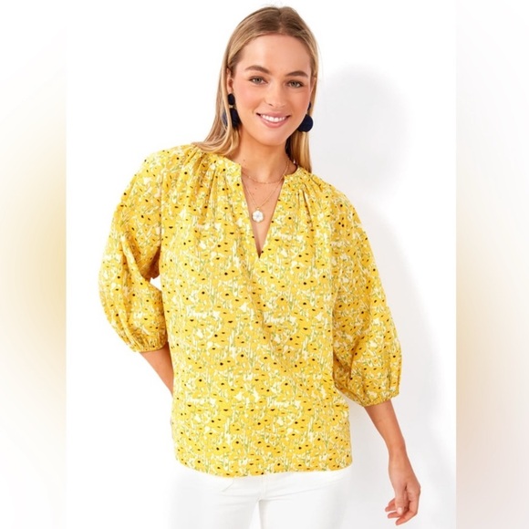 EUC Tuckernuck Hyacinth House Yellow Poppies Top XL - Picture 1 of 16